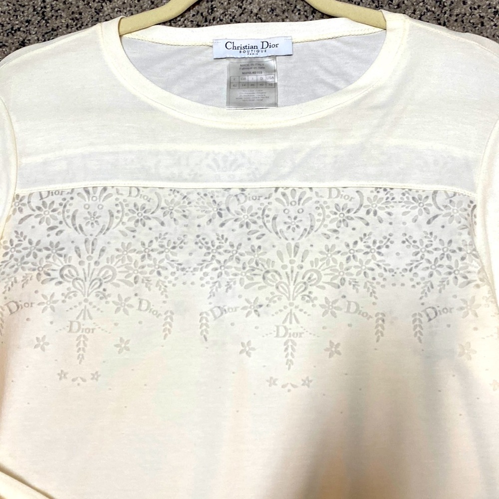DIOR boutique white long sleeve Top sz10
